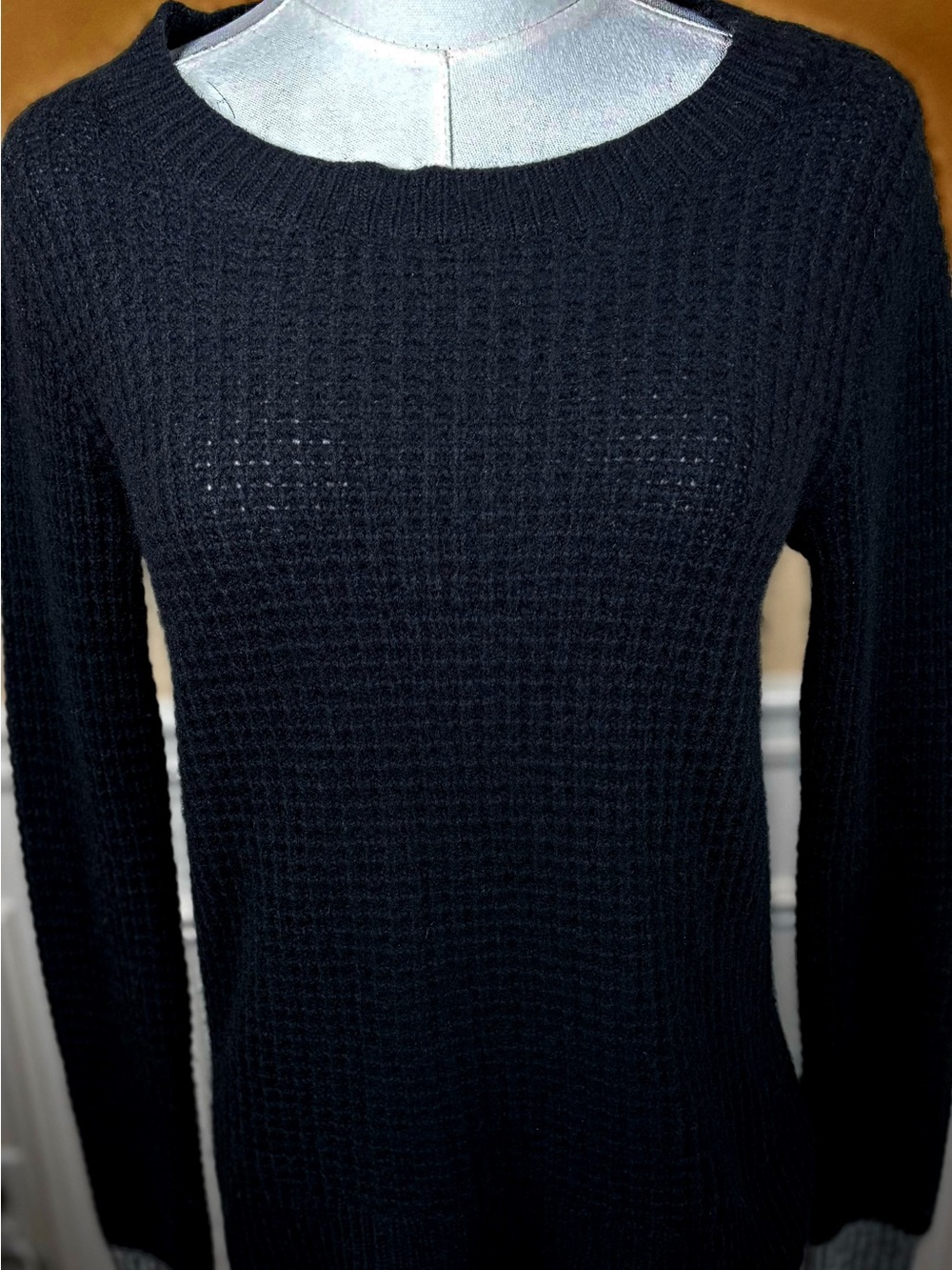 Club Monaco Navy Waffle Knit Scoop Neck Sweater